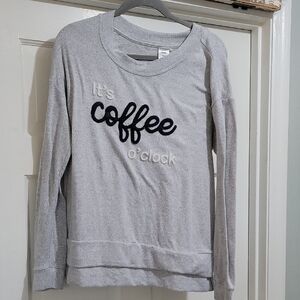 Cozy Women's Size M Gray  'Coffee O'Clock' Embroidered Sweatshirt, Lounge